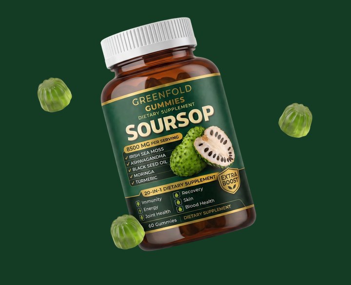 Greenfold Soursop Gummies — 20-in-1 herbal supplement, 8,500mg per serving